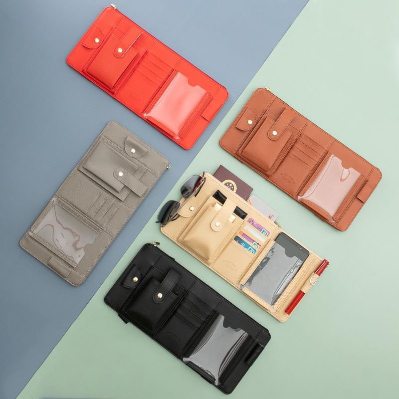 汽车遮阳板收纳多功能车载v车内眼镜夹架卡片收纳袋卡包票据证件