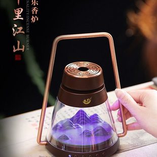 功德坊千里江山古典音乐香熏炉家用盘香炉茶道品香炉室内书房摆件