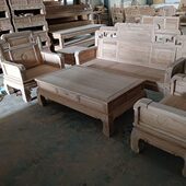 老榆木国色天香沙发组合白茬中式 仿古明清家用客厅仿红木家具白胚