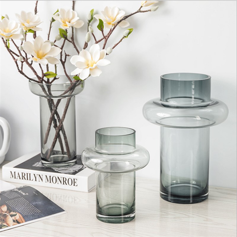 北欧现代简约创意玻璃花瓶透明水养玫瑰百合富贵R竹客厅餐桌摆件