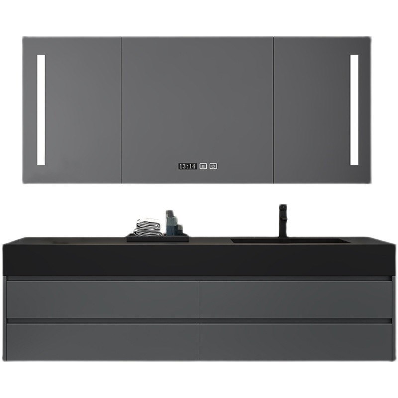 现代岩板a一体盆加大盆浴室柜组合卫生间洗漱台洗脸实木柜子台盆