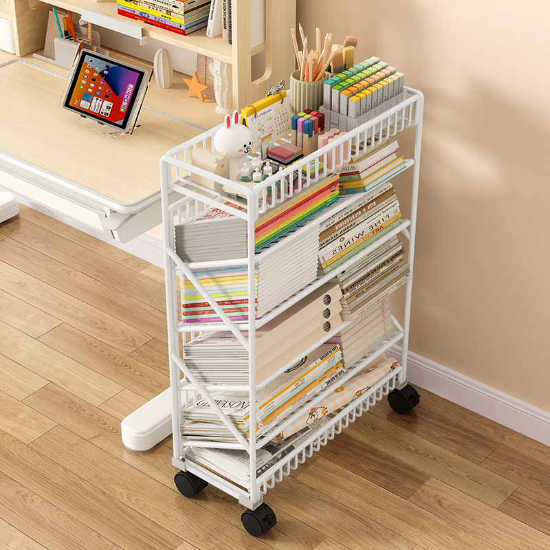 可移动桌边收纳架小书架教室课桌旁学生学K习书本带轮置物架阅读