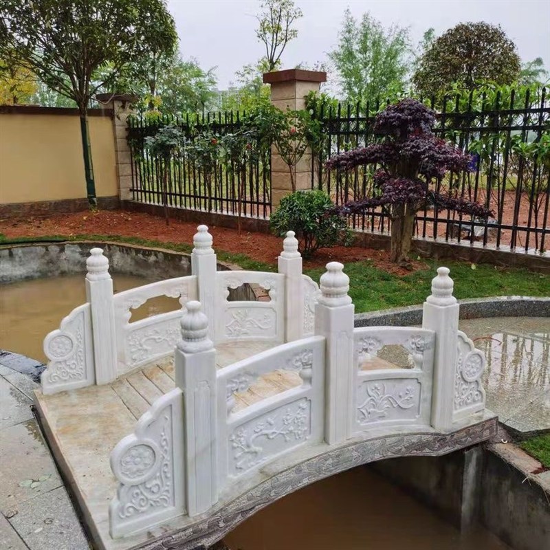 石雕石桥汉d白玉别墅大理石庭院河道栏板景观中式小桥石拱桥摆件