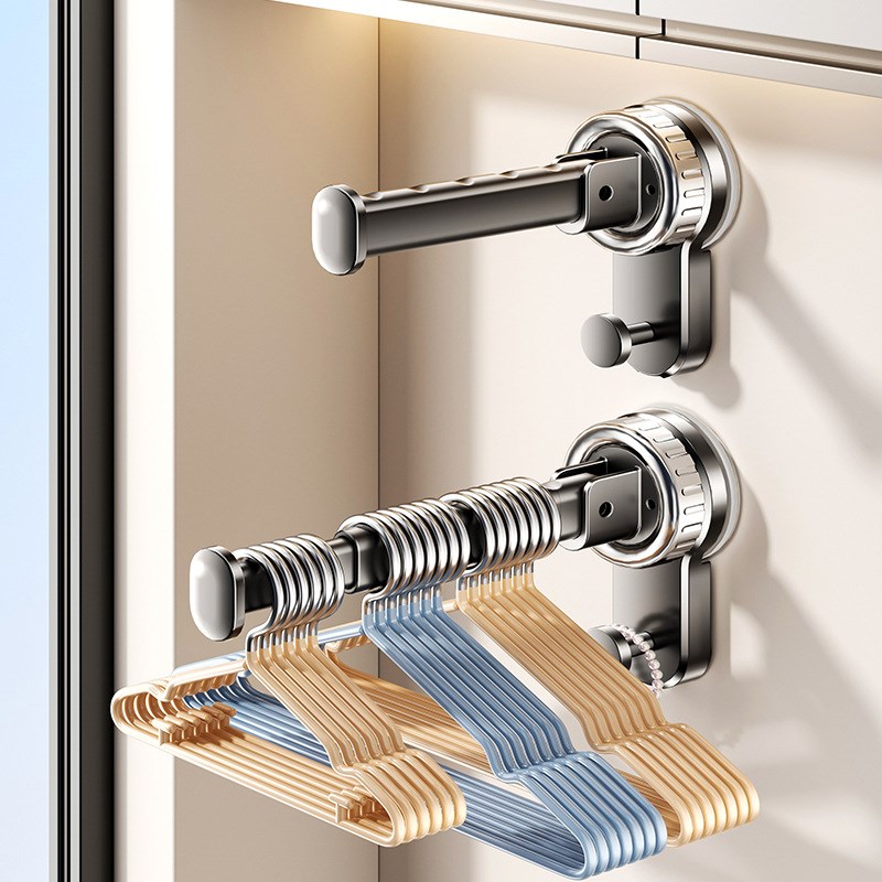 吸盘阳台衣架收纳神器免打孔可折叠家用多M功能伸缩墙上壁挂衣架