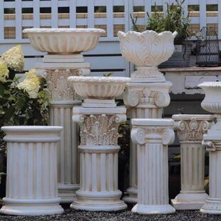 欧式罗马盆别墅户外花园庭院造景装饰复古做旧宽口花盆底座摆设