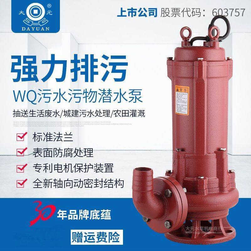 大元污水泵国标工程铸铁无堵塞排污泵抽法兰电泥浆切割式污水泵