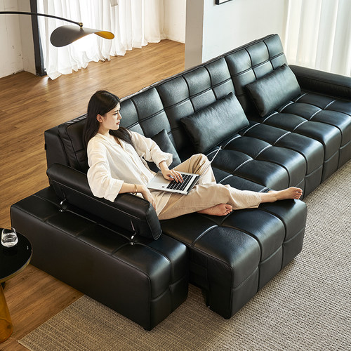 洛德劳伦斯真皮头层牛皮功能沙发客厅平推零靠墙直排黑色电动沙发