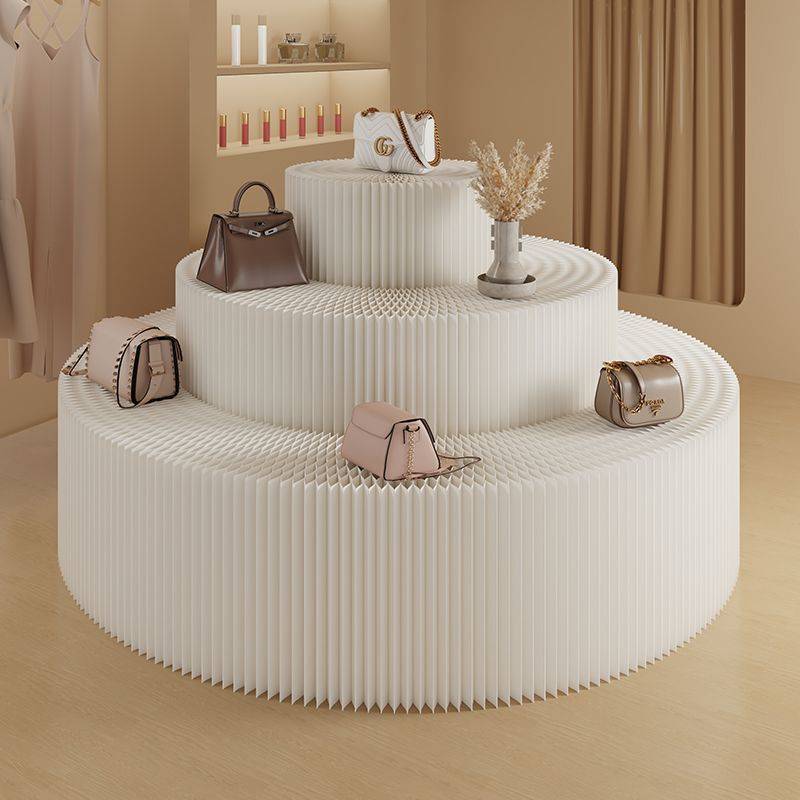 可折叠多层圆形中岛台展示台轻奢落地式陈列架网红高档落地置物架