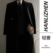 英伦风中长款 过膝羊毛呢大衣外套男垫肩西装 秋冬高级感夹棉风衣