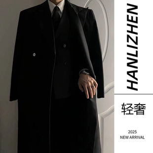 英伦风中长款过膝羊毛呢大衣外套男垫肩西装秋冬高级感夹棉风衣