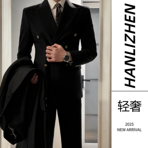 秋冬男士羊毛西服商务西装套装新郎结婚韩版修身型高端双排扣西服