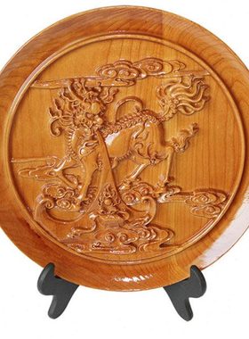 桃木麒麟摆件看盘家居店铺摆设客厅办公室饰品