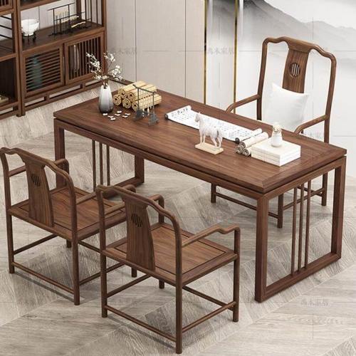 新中式书桌椅子办公室禅意书法桌子原木北美黑胡桃木书桌画案现代