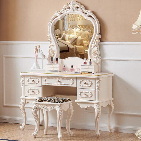 带灯欧式梳妆台卧室收纳柜一体现代简约化妆桌小型化妆台公主奢华