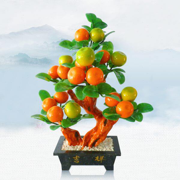 玉石桔子工艺品橘子树家居装饰品酒柜玄关装饰玉雕新中式盆景摆件