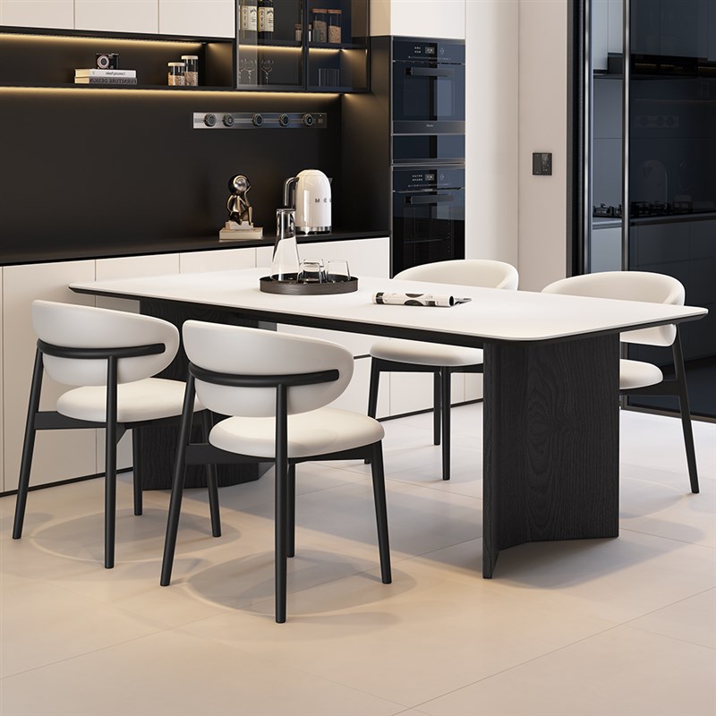 意式极简小户型长方n形家用客厅现代简约岩板餐桌轻奢组合实木桌