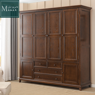 美式 家具衣橱木鱼家具 实木衣柜白蜡木四门实木大衣柜带顶柜美式
