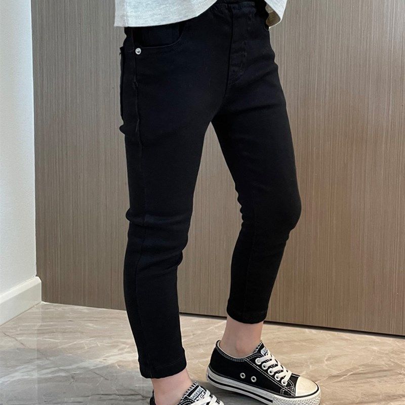 女童牛仔裤子黑色小脚修身紧身铅笔裤2024春季女孩简约宝宝长裤潮图片