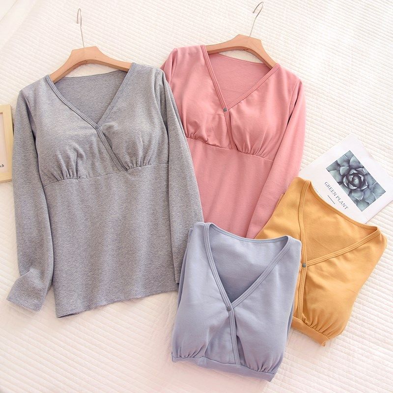 带胸垫纯棉上衣哺乳春秋单件家居服女士套头可外穿产后打底衫,孕妇装/孕产妇用品/营养,家居服上装,淘宝优惠券,粉丝福利购,淘宝优惠卷