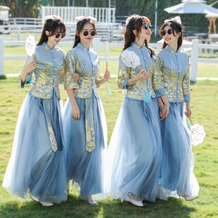 晚礼服高级感中国风灰色伴娘裙 姐妹团装 中式 伴娘服女2021秋冬新款