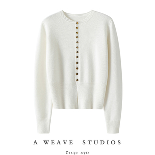 气质无需多言 女纯羊绒毛衣针织外套 加厚圆领100%纯山羊绒开衫