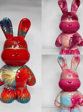 网红流体熊客厅摆件 暴力熊DIY成品乔迁结婚礼R物潮玩兔子存钱罐