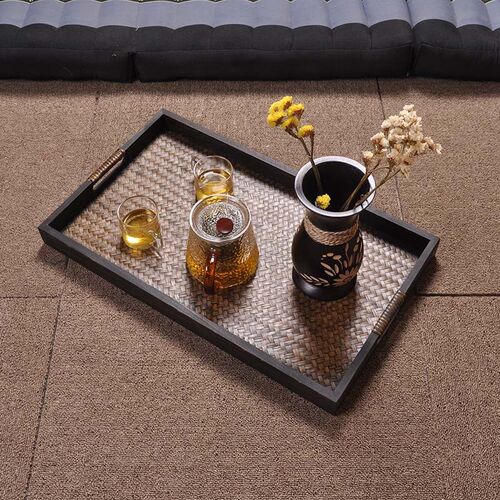 泰式茶木竹编托盘长方形果盘客厅实具茶盘酒店p所s会a东南亚风格