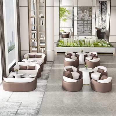 售楼处接待简约现代洽p谈沙发椅办公接待会客一桌四椅洽谈桌椅组