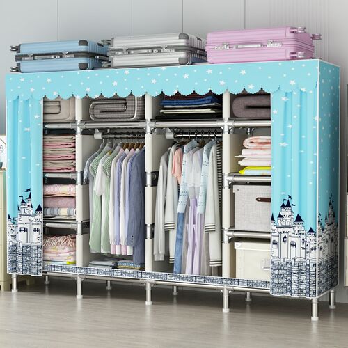 升级全钢架铝合金接头简易衣柜加粗加固经济T出租房卧室架子
