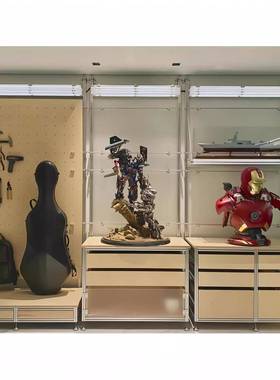 中古洞洞板置物架带灯铝型材书柜展示架收纳抽屉储物架子家用客厅