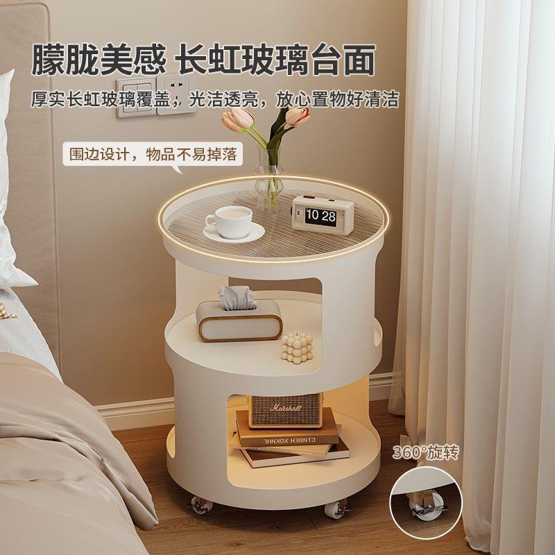 床头柜置物架家用卧室简约现代小型床边柜奶油风收纳铁艺移动边几