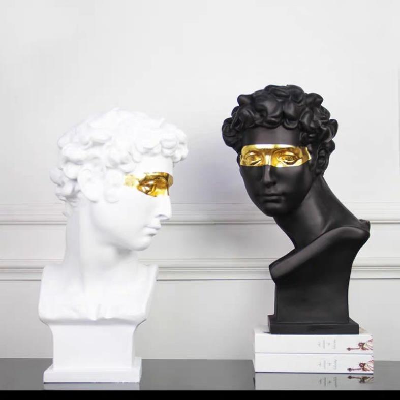 创意小卫眼罩头像金箔面具美术石膏像黑金树脂雕塑白金装饰摆件
