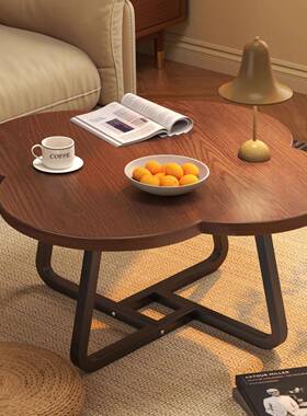 胡桃木轻奢茶几奶油风小户型家用沙发侧边柜或阳台喝茶桌