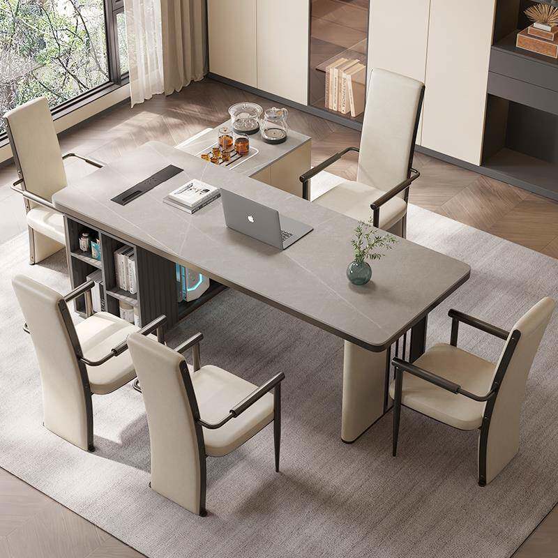 0A岩板茶桌书桌一体两用现代简约家用电脑办公桌老板办公室轻奢茶