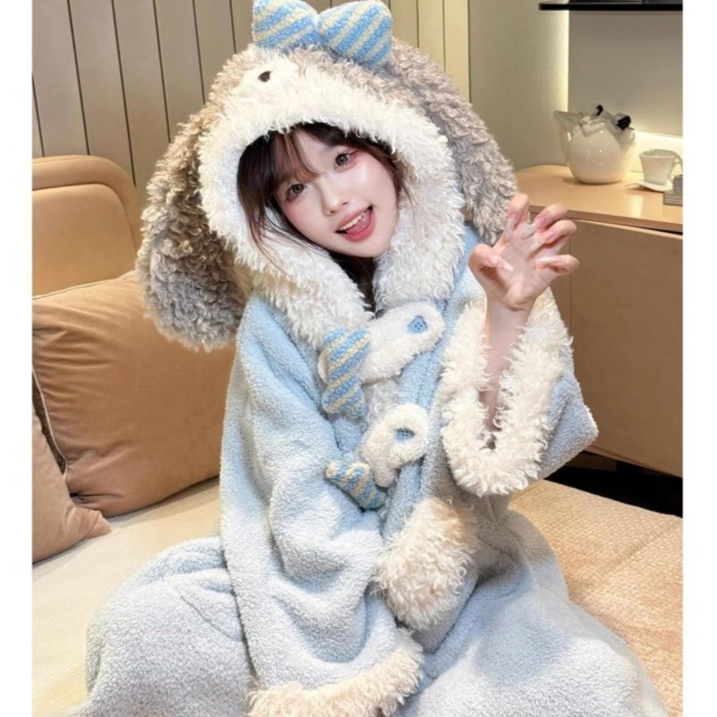 加绒保暖珊瑚绒睡衣女款2025新款冬高级感加厚睡袍可爱小狗家居服