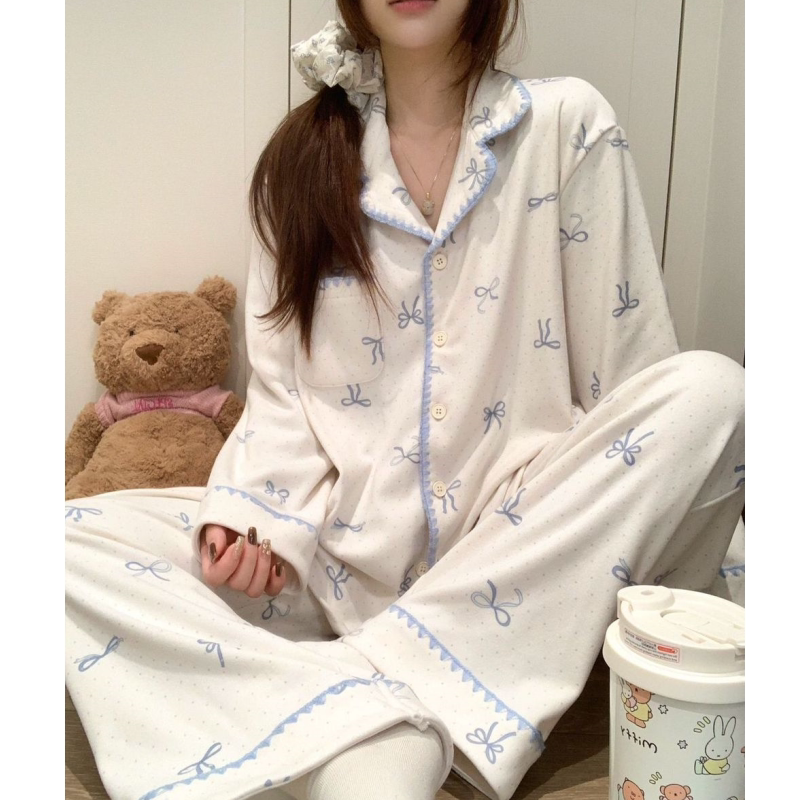 韩系甜美蝴蝶结德绒冬季睡衣女款秋冬保暖薄绒家居服2026春季新款