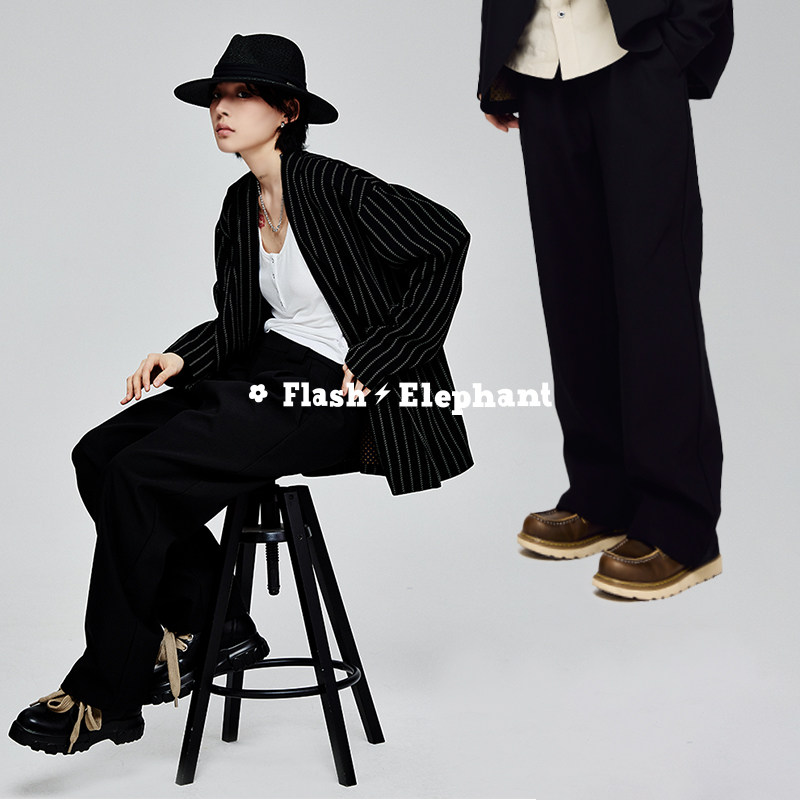 flash elephant休闲西装裤垂坠高级感黑色男女款夏薄直筒高档裤子