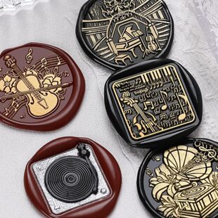 音乐音符系列火漆印章 小提琴吉他钢琴萨克斯乐器精雕黄铜章头