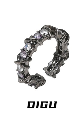 嘀咕家铜合金合成锆石戒指暗黑风镶钻戒指独特开口食指戒手饰