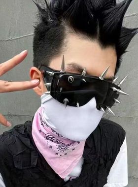 赛博朋克个性铆钉夸张墨镜男潮街头黑暗小众摇滚前卫潮流太阳镜女