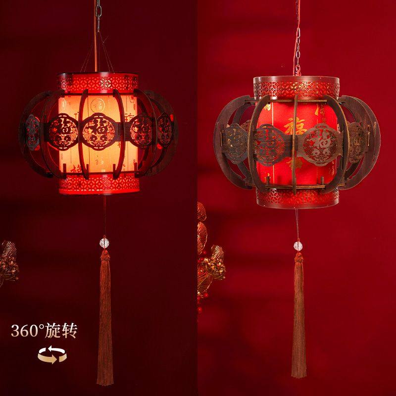 新年旋转灯笼门口仿古阳台走马灯红灯笼装饰古风中式过年吊灯宫灯