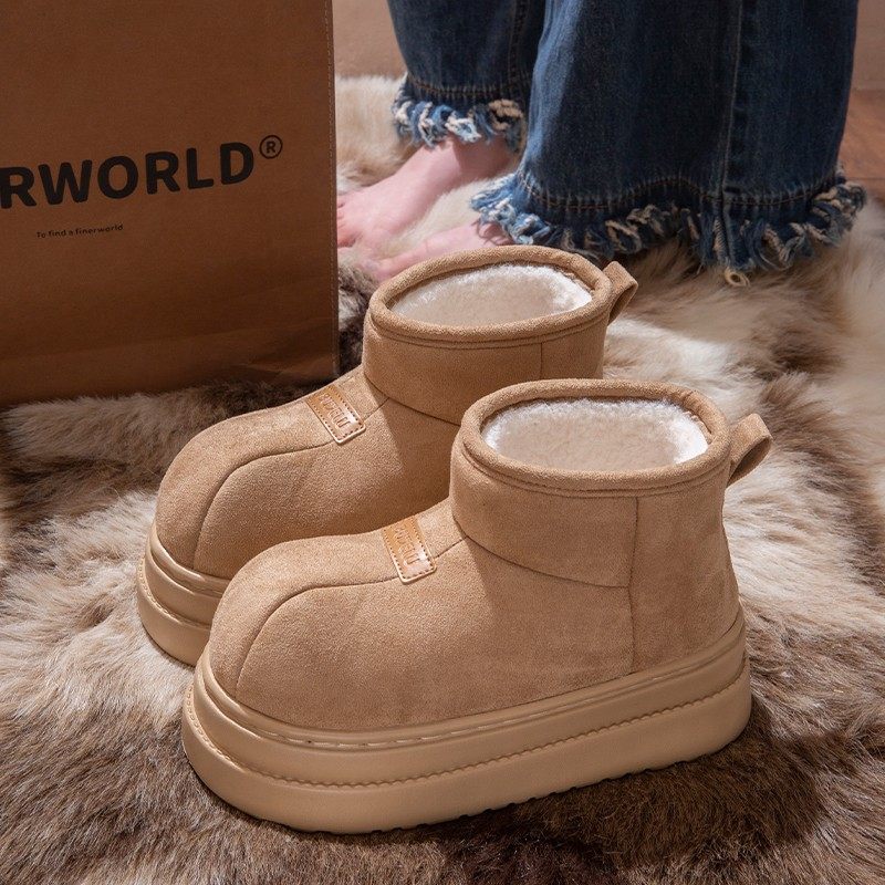 ECAC雪地靴女士冬季2025新款外穿时尚百搭厚底防滑加绒包跟棉鞋女