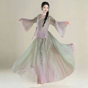 新中式古典舞蹈服仙气身韵练功纱衣飘逸裤裙中国舞民族舞演出服装