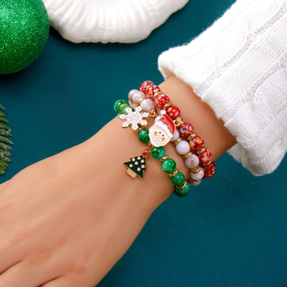 Christmas Santa Claus e Snowflake Multi-Layer Bracelet Cute