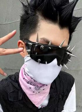 赛博朋克个性铆钉夸张墨镜男潮街头黑暗小众摇滚前卫潮流太阳镜女