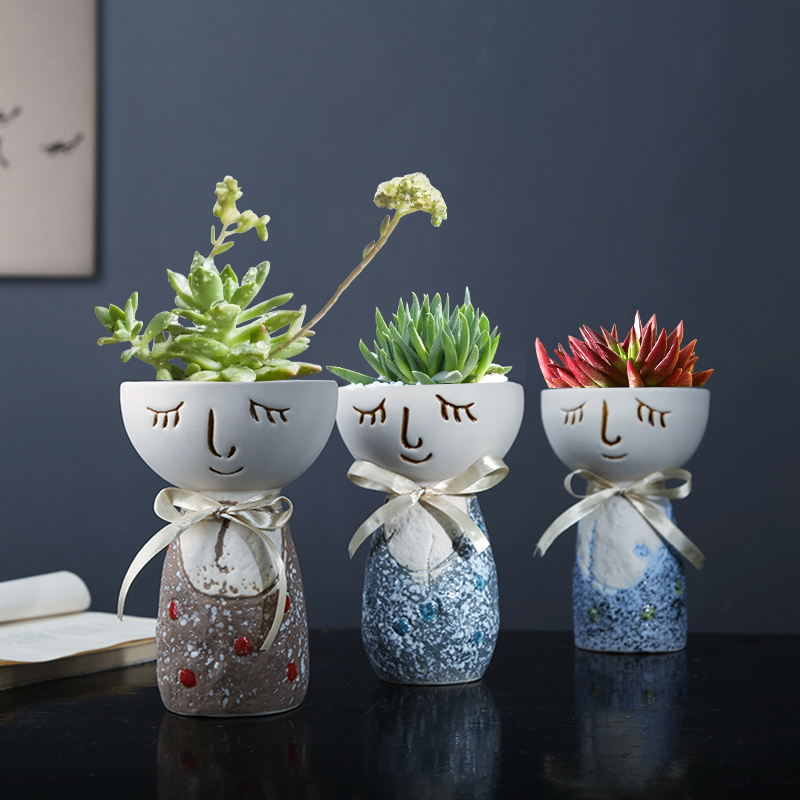多肉花盆大号客厅创意可爱北欧老桩绿植高深盆个性人头像高深盆景