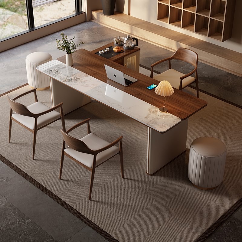 新中式实木茶桌椅组合办公室茶台烧水G壶一体家用阳台泡茶桌椅组