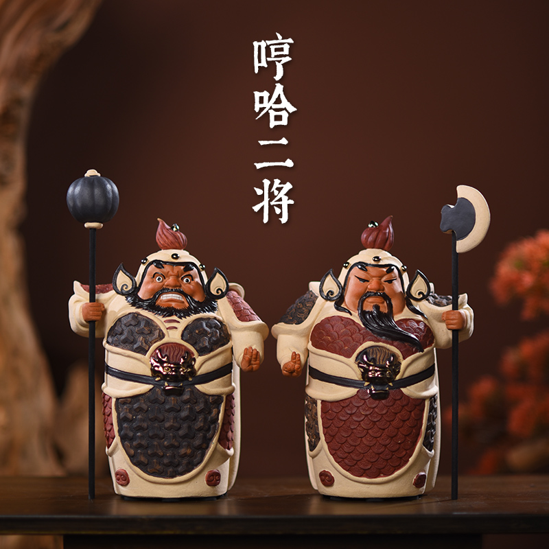 小门神哼哈二将摆件入门玄关隔断柜装H饰品新中式陶瓷乔迁新居礼