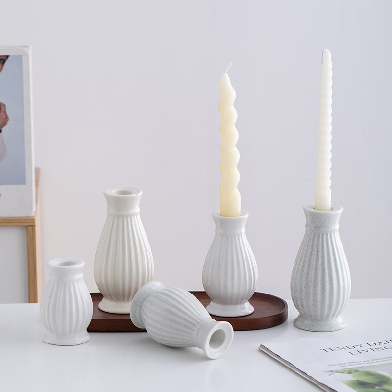 读途白色北欧创意陶瓷装饰烛台桌面客厅玄关卧室摆设摆件拍摄道具