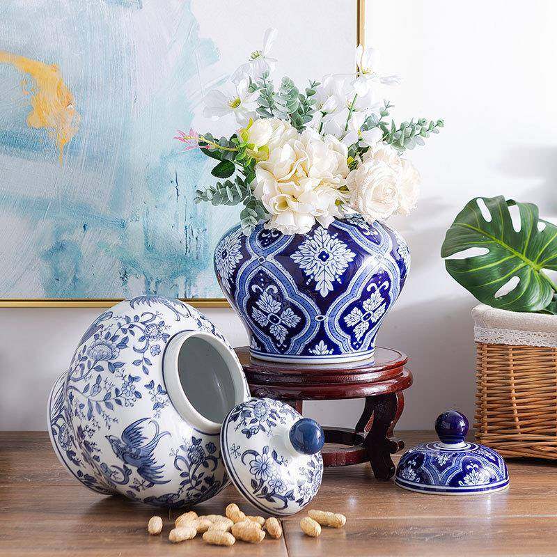 陶瓷器罐青花瓷插花插现代家居新中式装饰品客厅电视柜摆件花瓶,清洗/食品/商业设备,风口/风叶/风机配件,淘宝优惠券,粉丝福利购,淘宝优惠卷